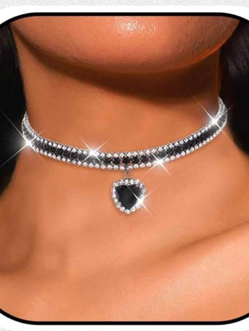 Elegant Black Rhinestone Heart Choker Necklace - Women Jewelry